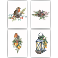Nadelbaum Zapfen Vogel Weihnachten DIN A4 Weihnachtsbilder Weihnachtsposter Weihnachtsdeko Wandbilder 4er Set