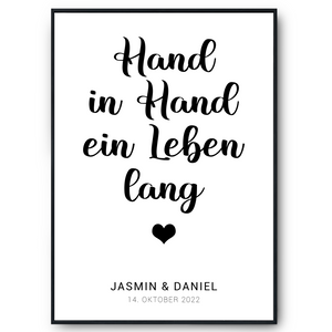 Hand in Hand ein Leben lang - Personalisiertes Partner Poster mit Namen & Datum Jahrestag Valentinstag