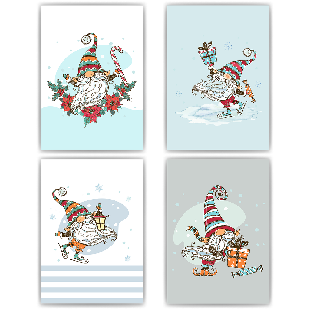 Santa Claus Zwerge Weihnachten DIN A4 Weihnachtsbilder Weihnachtsposter Weihnachtsdeko Wandbilder 4er Set