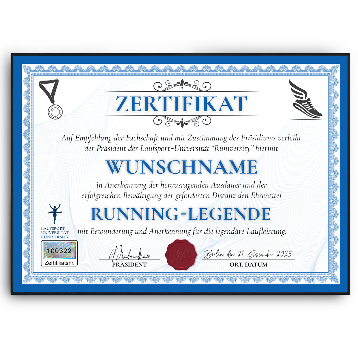 Personalisierte Läufer Urkunde Lustiges Geschenk für Marathonläufer, Jogger Sportler Marathon Zertifikat Witzig Joggen Running