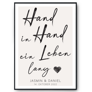 Hand in Hand ein Leben lang - Personalisiertes Partner Poster mit Namen & Datum | Jahrestag Geschenk zur Hochzeit Poster