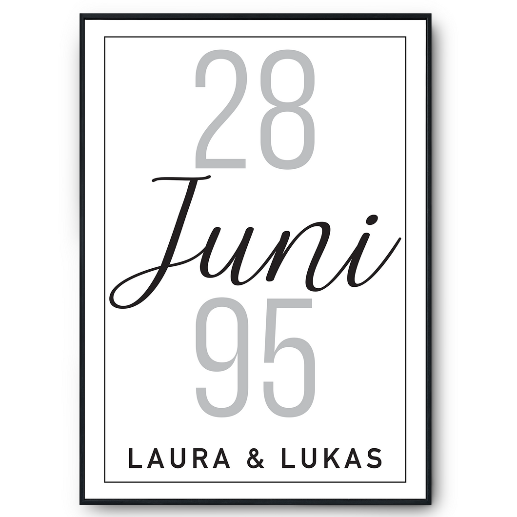 Personalisiertes Partner Poster mit Datum & Namen Jahrestag Geschenk zum Hochzeitstag Poster für Paare Verlobte Hochzeitsgeschenk