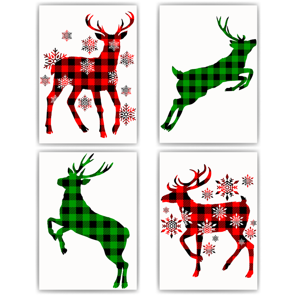 Rentiere Kunstdruck Weihnachten DIN A4 Weihnachtsbilder Weihnachtsposter Weihnachtsdeko Wandbilder 4er Set