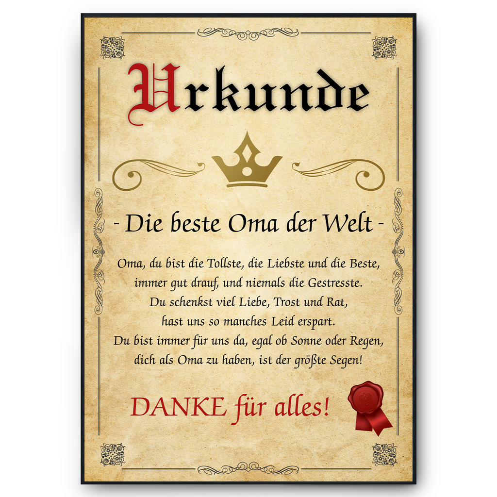 Beste Oma Urkunde Geschenkidee Bild Oma Geschenk von Enkeln