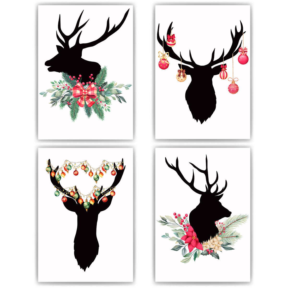 Rentiere Weihnachten DIN A4 Weihnachtsbilder Weihnachtsposter Weihnachtsdeko Wandbilder 4er Set