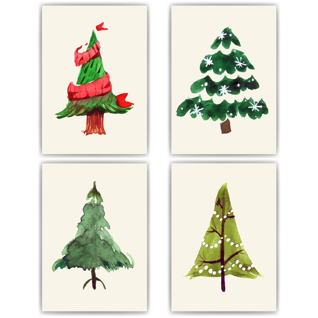 Weihnachtsbaum Kunstdrucke Weihnachten DIN A4 Weihnachtsbilder Weihnachtsposter Weihnachtsdeko Wandbilder 4er Set