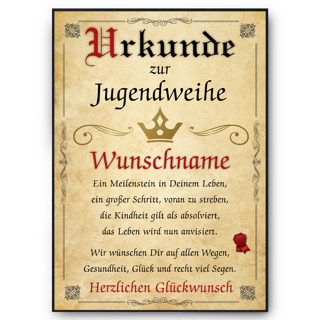 Jugendweihe Urkunde personalisiertes Geschenk zur Jugendweihe Jugendlicher Spruch Jugendweihe Karte Deko