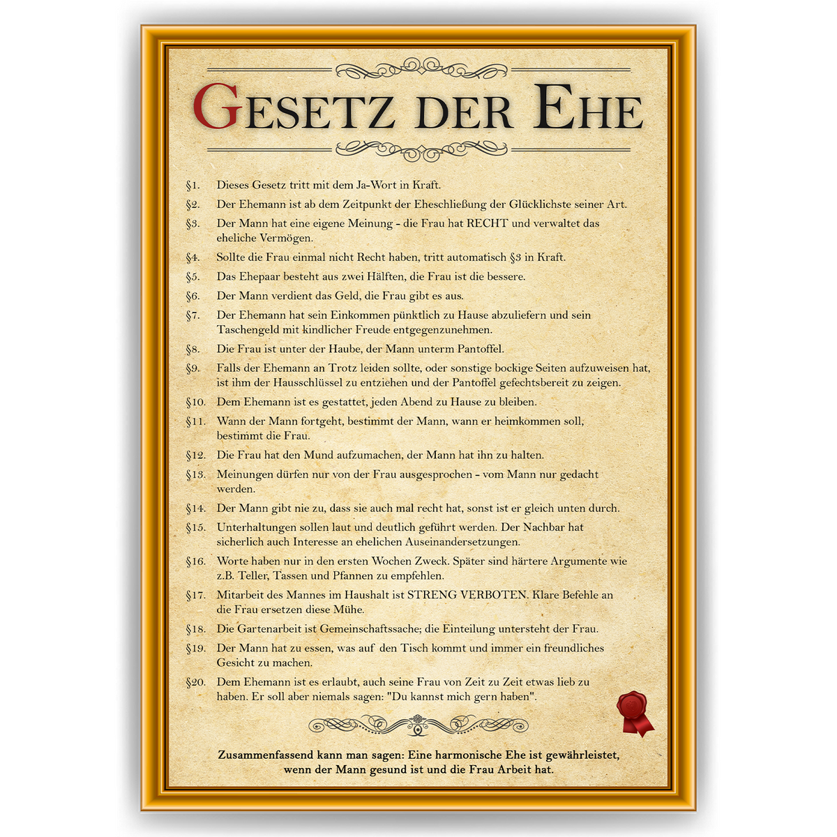 Hochzeitsgeschenk Ehegesetz Poster lustiges Geschenk zur Hochzeit Karte Ehepaar Geschenkidee zum Hochzeitstag Urkunde