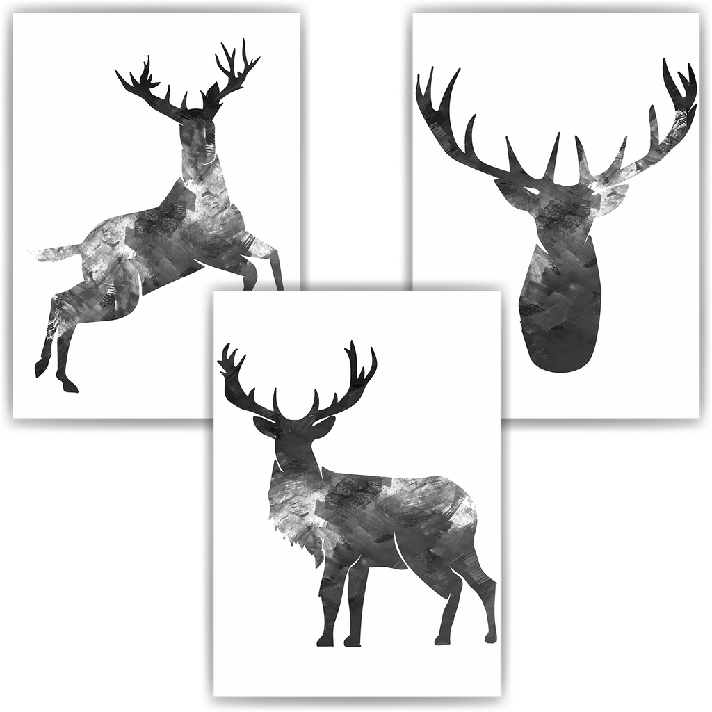 Hirsch Weihnachten DIN A4 Weihnachtsbilder Weihnachtsposter Weihnachtsdeko Wandbilder 3er Set