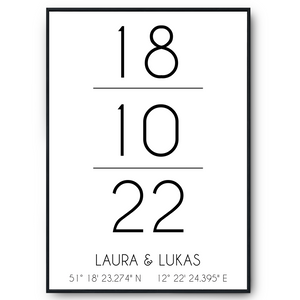 Partner Poster Personalisiert Koordinaten Datum Namen Jahrestag Hochzeit Geschenk