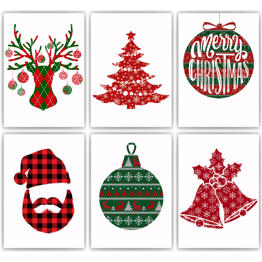 Rentier Santa Claus Kunstdruck Weihnachten DIN A4 Weihnachtsbilder Weihnachtsposter Wandbilder 6er Set