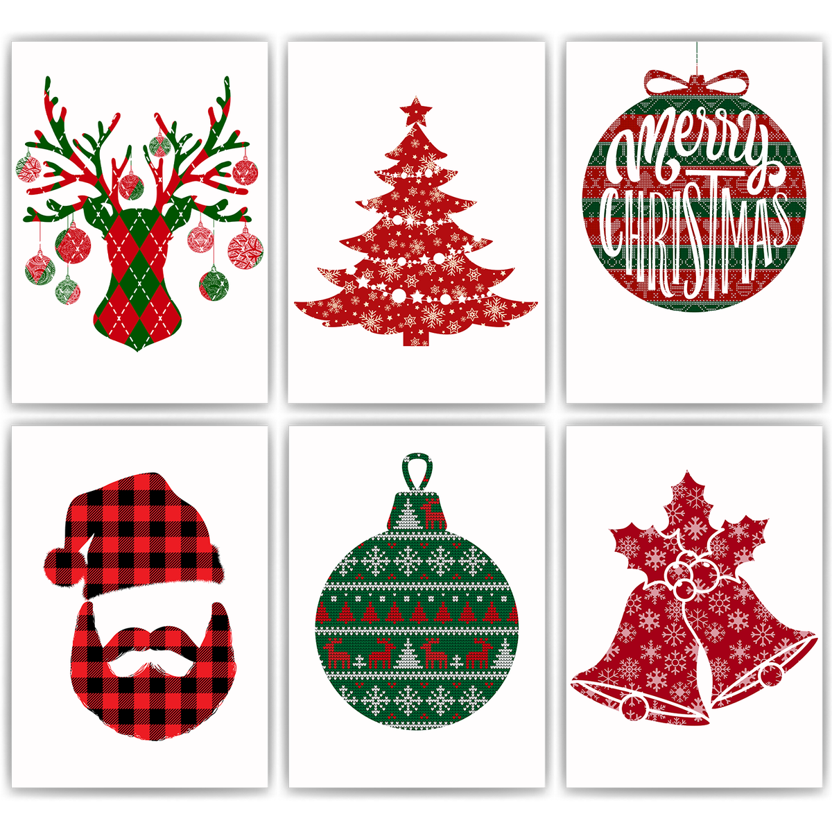 Rentier Santa Claus Kunstdruck Weihnachten DIN A4 Weihnachtsbilder Weihnachtsposter Wandbilder 6er Set