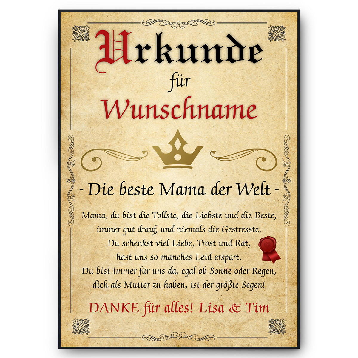 Beste Mama Urkunde personalisiert Mutter persönliches Geschenk personalisierte Geschenkidee Mama Geburtstag Karte