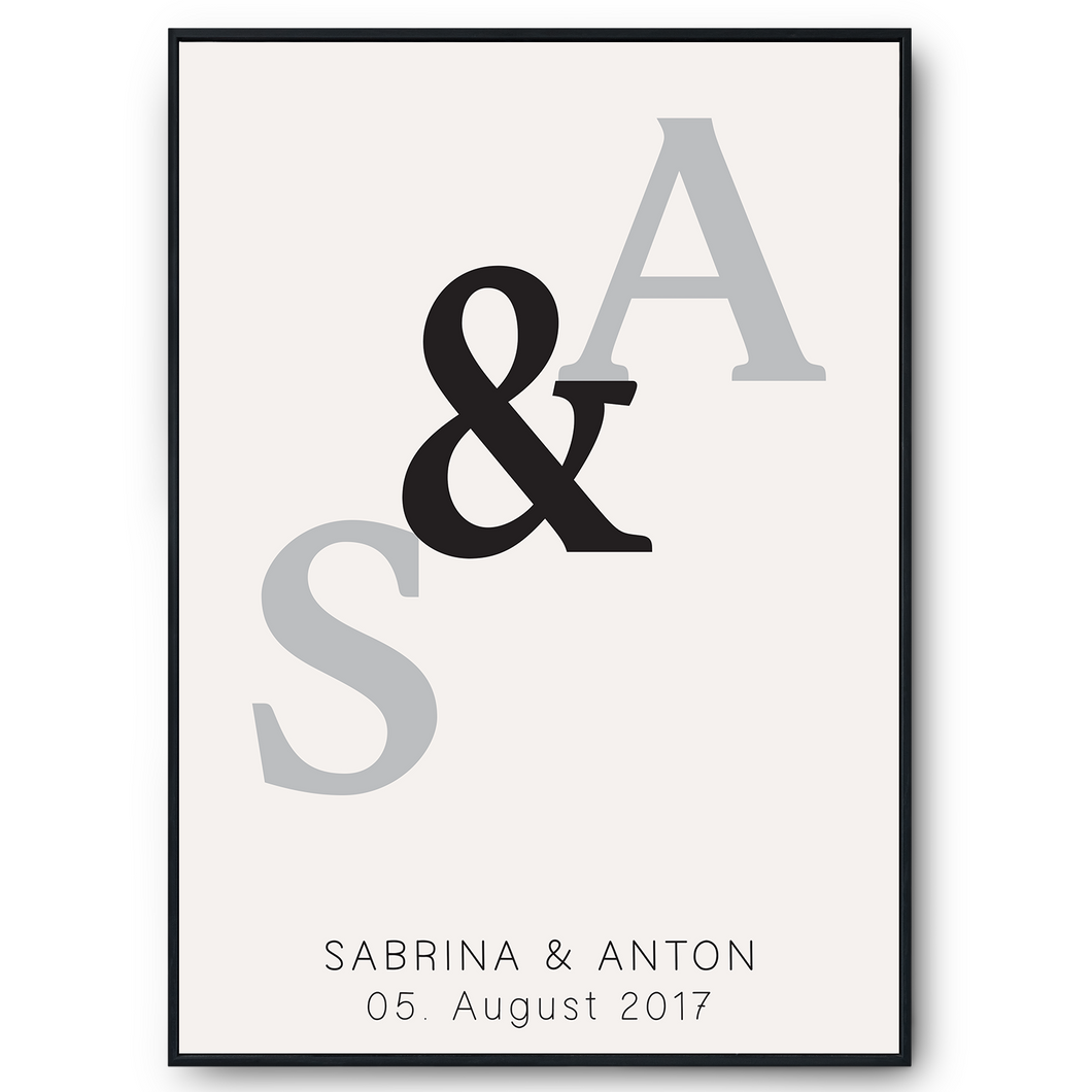 Initialen Partner Poster Personalisiert mit Datum & Namen Jahrestag Geschenk zur Hochzeit Poster für Paare Verlobte