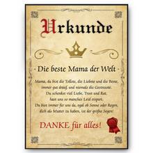 Laden Sie das Bild in den Galerie-Viewer, Beste Mama Urkunde Geschenkidee Mutter Bild Mama Geschenk Muttertag
