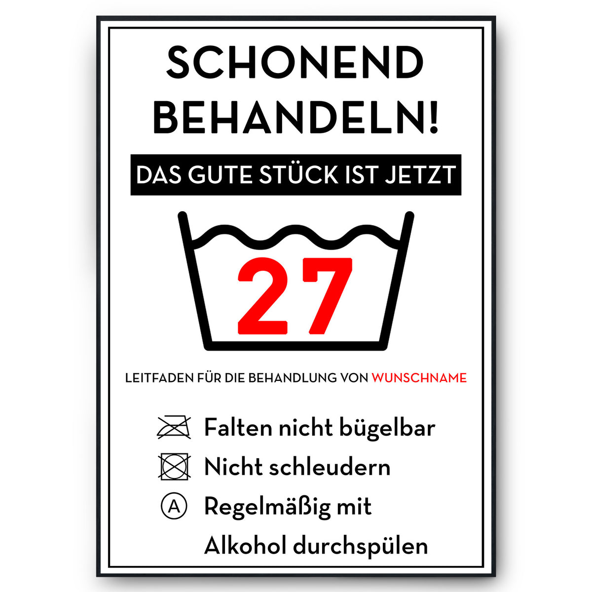 Schonend behandeln 27 Poster – lustiges Geschenk zum 27. Geburtstag, personalisiert mit Name