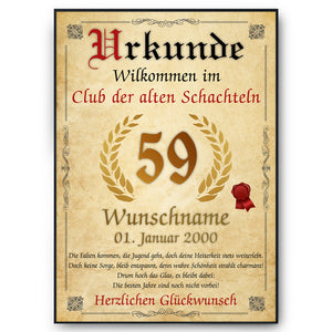 59. Geburtstag Urkunde personalisiert ALTE SCHACHTEL Geschenk Frau Geburtstagskarte Deko Bild