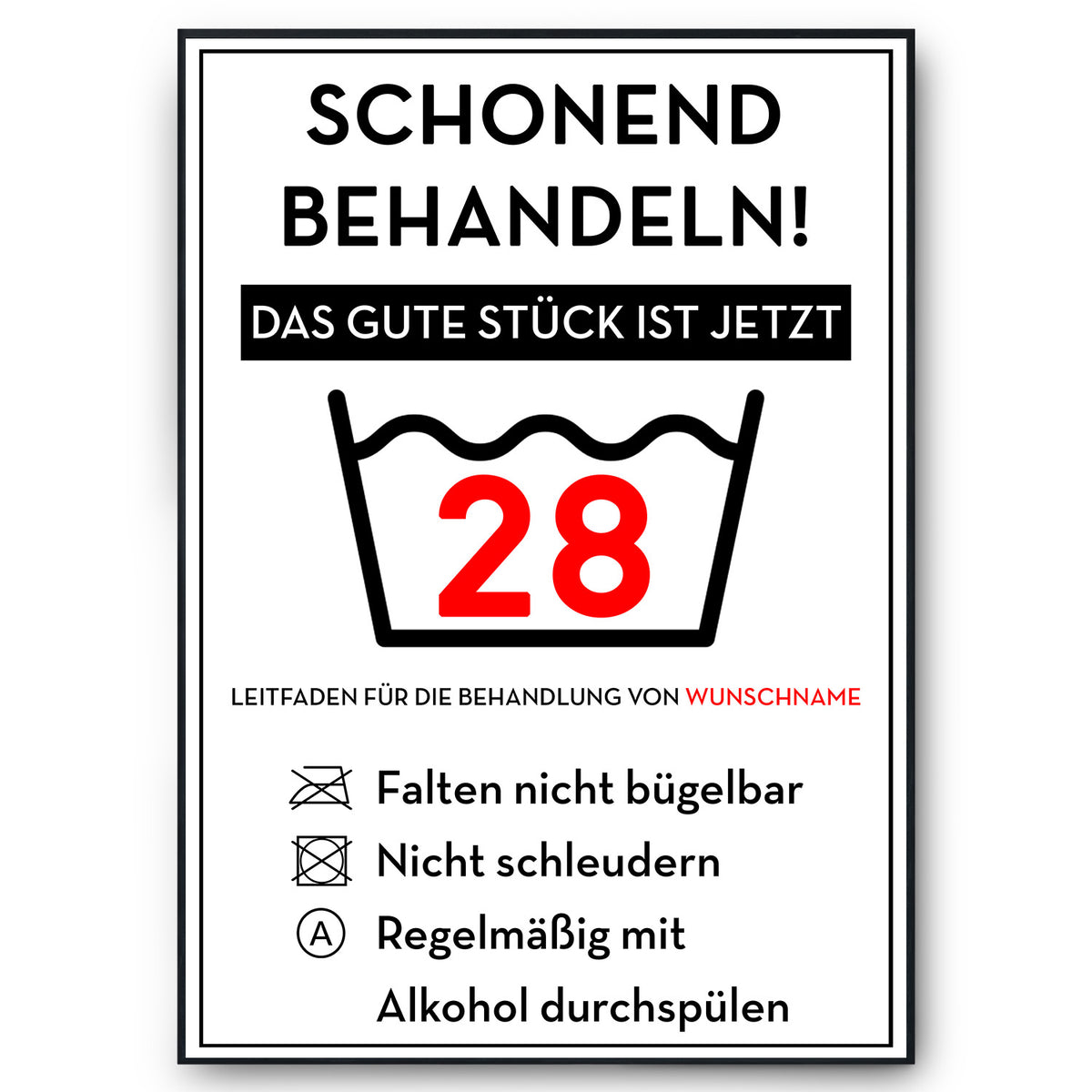 Schonend behandeln 28 Poster – lustiges Geschenk zum 28. Geburtstag, personalisiert mit Name