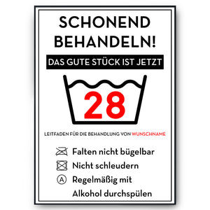 Personalisiertes Geschenk zum 28. Geburtstag Frau Mann Wäsche Lustige Geschenkidee 28 Jahre Geburtstagskarte Witzige Party Deko