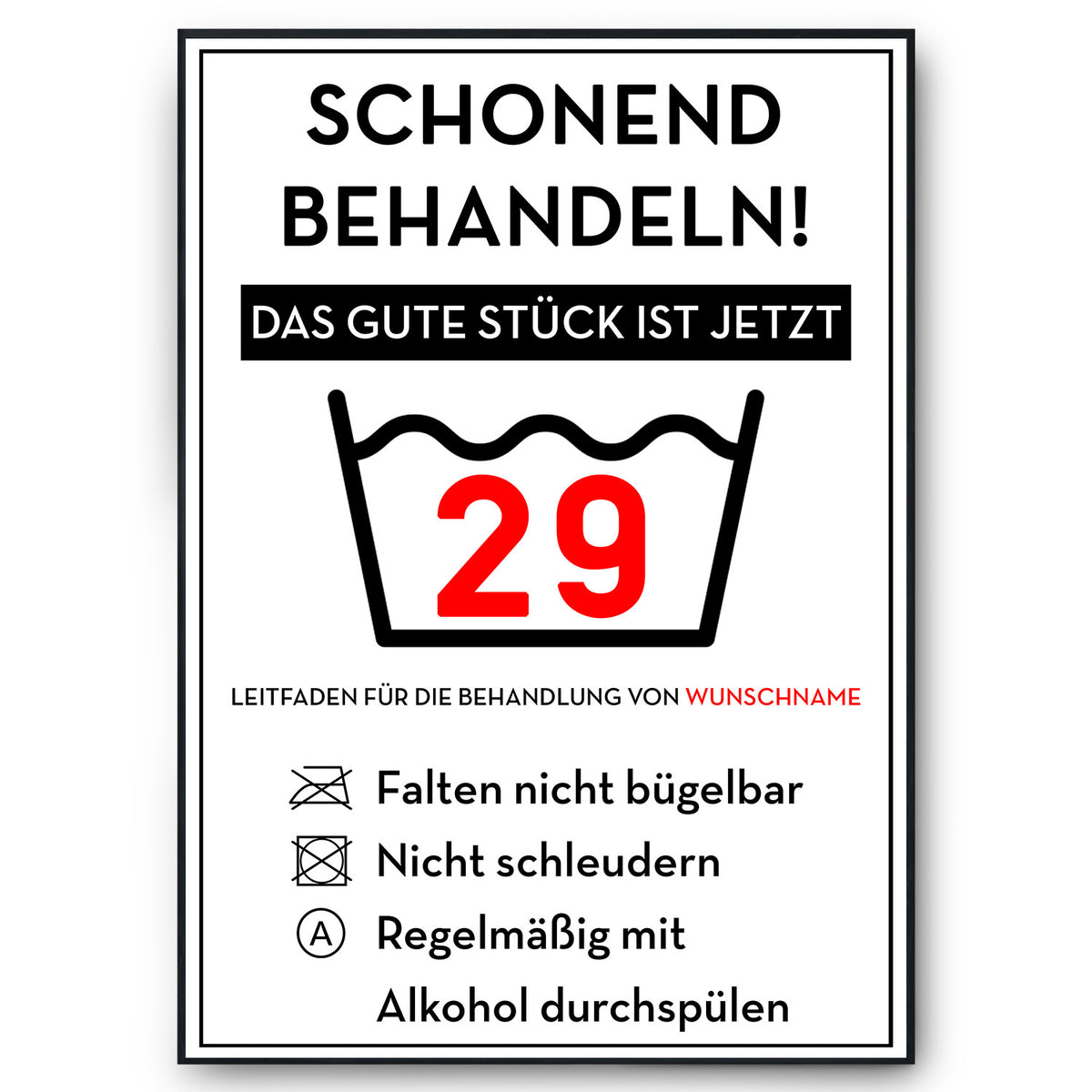 Schonend behandeln 29 Poster – lustiges Geschenk zum 29. Geburtstag, personalisiert mit Name