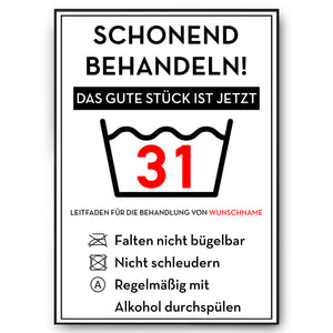 Personalisiertes Geschenk zum 31. Geburtstag Frau Mann Wäsche Lustige Geschenkidee 31 Jahre Geburtstagskarte Witzige Party Deko