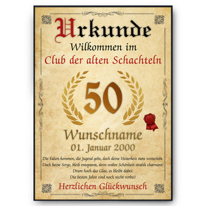 50. Geburtstag Urkunde personalisiert ALTE SCHACHTEL Geschenk Frau Geburtstagskarte Deko Bild