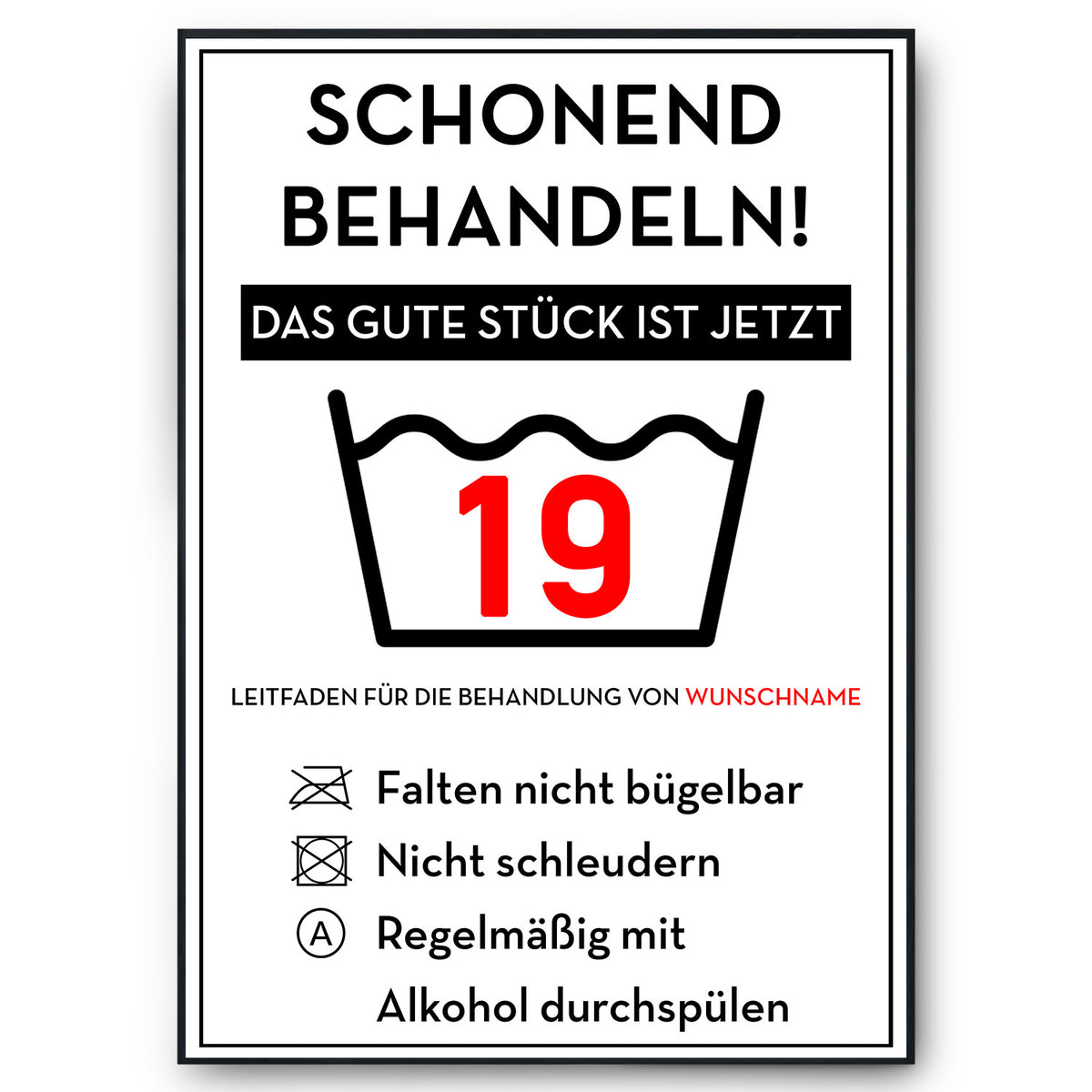 Schonend behandeln 19 Poster – lustiges Geschenk zum 19. Geburtstag, personalisiert mit Name
