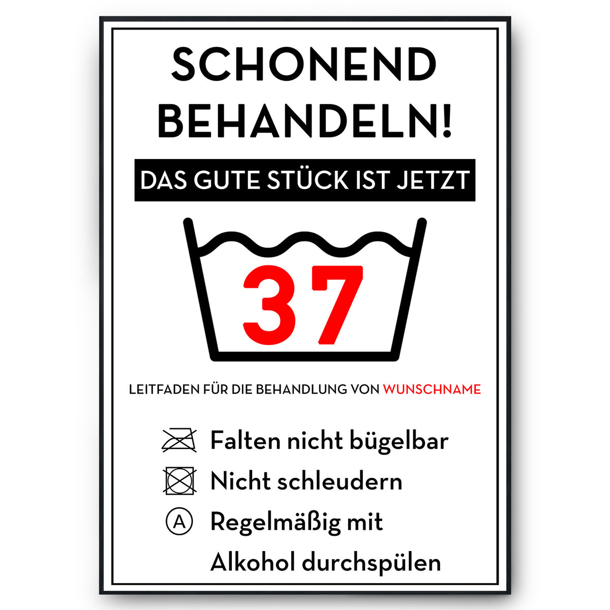 Schonend behandeln 37 Poster – lustiges Geschenk zum 37. Geburtstag, personalisiert mit Name