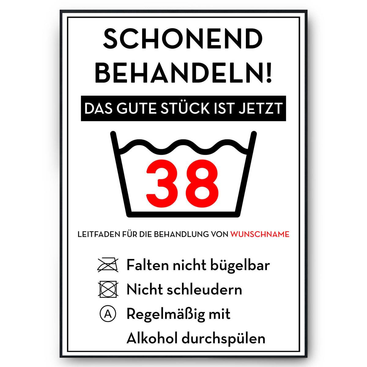 Schonend behandeln 38 Poster – lustiges Geschenk zum 38. Geburtstag, personalisiert mit Name