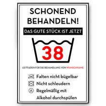 Laden Sie das Bild in den Galerie-Viewer, Personalisiertes Geschenk zum 38. Geburtstag Frau Mann Wäsche Lustige Geschenkidee 38 Jahre Geburtstagskarte Witzige Party Deko
