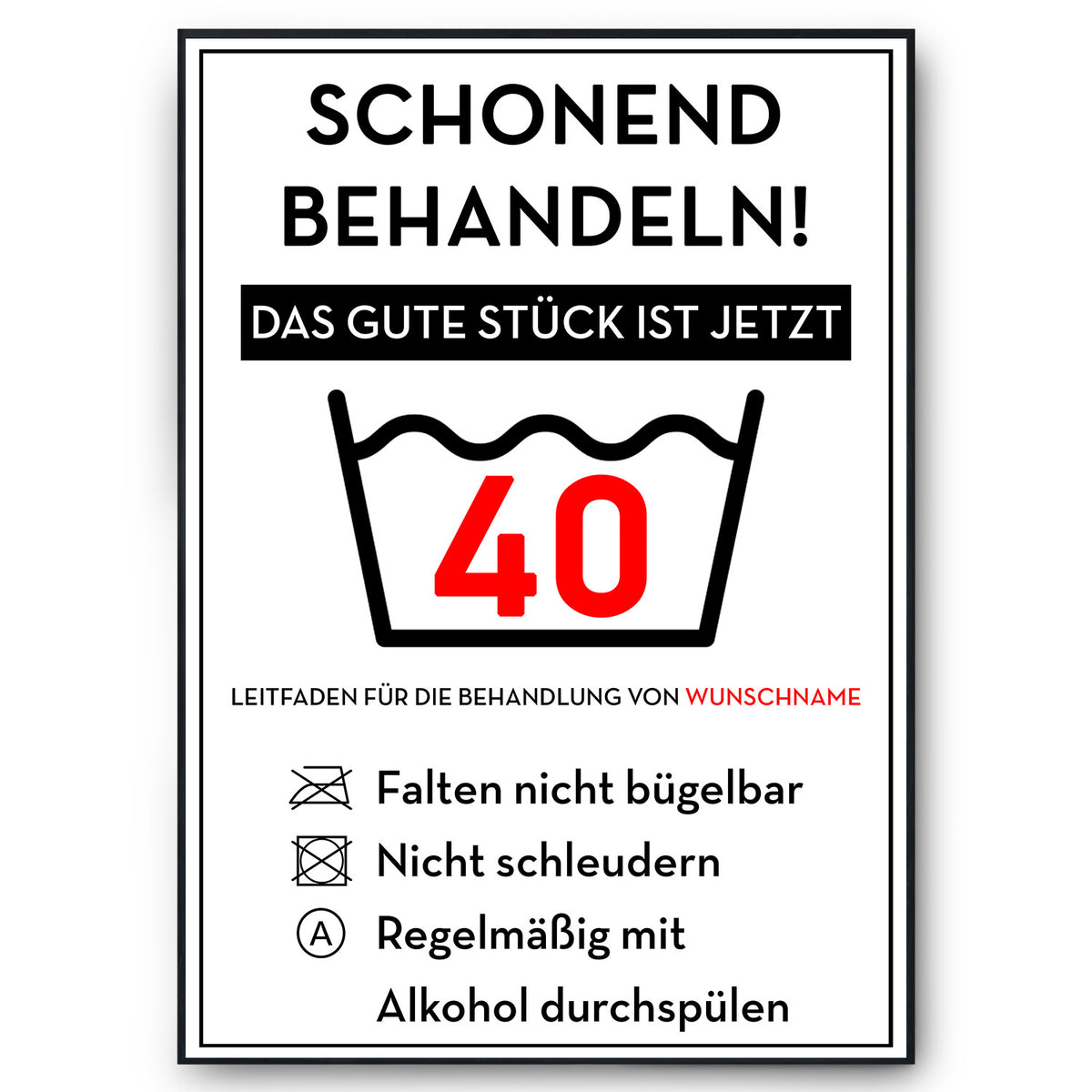 Schonend behandeln 40 Poster – lustiges Geschenk zum 40. Geburtstag, personalisiert mit Name