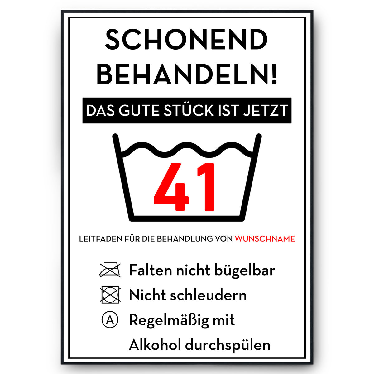 Schonend behandeln 41 Poster – lustiges Geschenk zum 41. Geburtstag, personalisiert mit Name