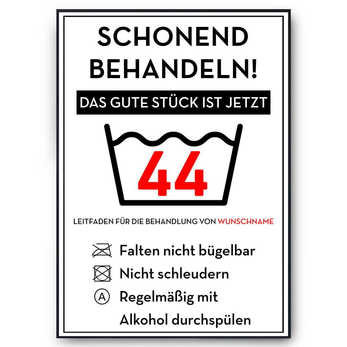 Schonend behandeln 44 Poster – lustiges Geschenk zum 44. Geburtstag, personalisiert mit Name