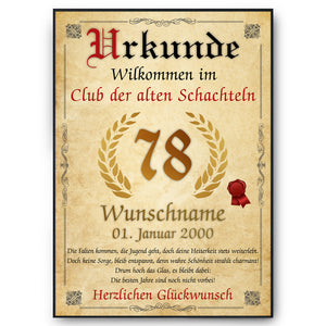 78. Geburtstag Urkunde personalisiert ALTE SCHACHTEL Geschenk Frau Geburtstagskarte Deko Bild