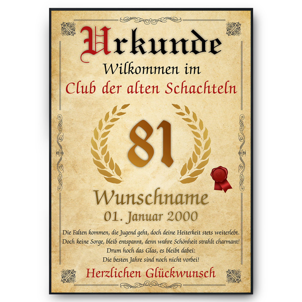 81. Geburtstag Urkunde personalisiert ALTE SCHACHTEL Geschenk Frau Geburtstagskarte Deko Bild