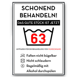 Personalisiertes Geschenk zum 63. Geburtstag Frau Mann Wäsche Lustige Geschenkidee 63 Jahre Geburtstagskarte Witzige Party Deko