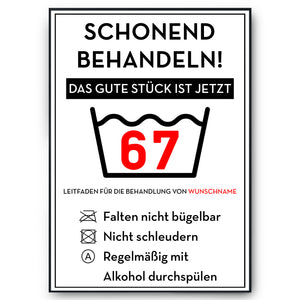 Personalisiertes Geschenk zum 67. Geburtstag Frau Mann Wäsche Lustige Geschenkidee 67 Jahre Geburtstagskarte Witzige Party Deko