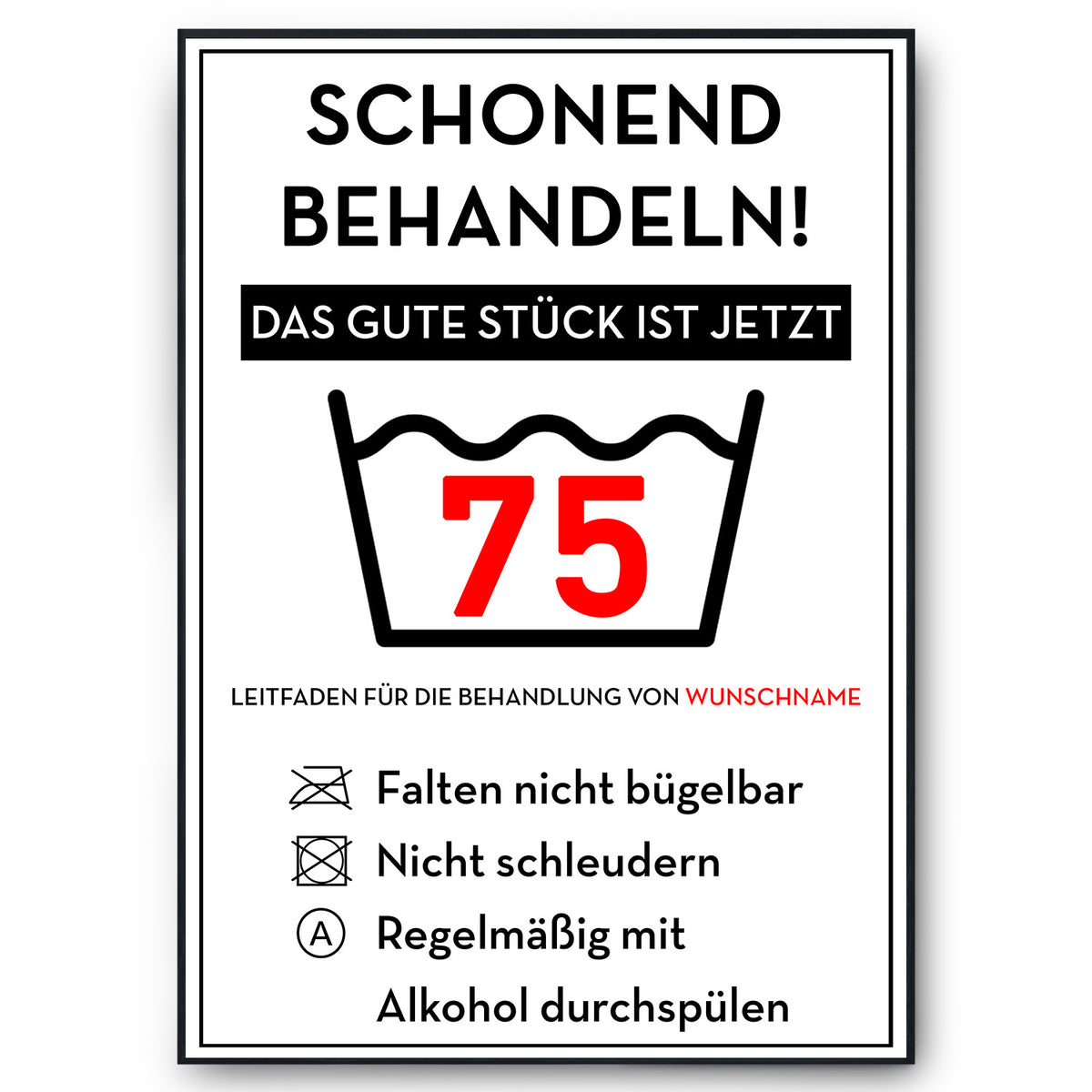 Schonend behandeln 75 Poster – lustiges Geschenk zum 75. Geburtstag, personalisiert mit Name