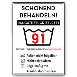 Personalisiertes Geschenk zum 91. Geburtstag Frau Mann Wäsche Lustige Geschenkidee 91 Jahre Geburtstagskarte Witzige Party Deko