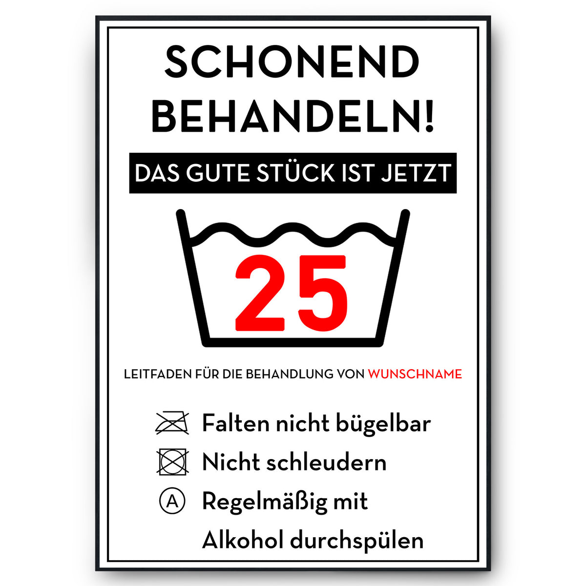Schonend behandeln 25 Poster – lustiges Geschenk zum 25. Geburtstag, personalisiert mit Name