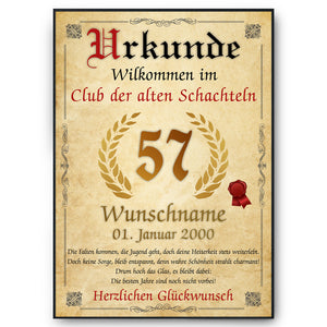 57. Geburtstag Urkunde personalisiert ALTE SCHACHTEL Geschenk Frau Geburtstagskarte Deko Bild