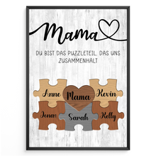 Laden Sie das Bild in den Galerie-Viewer, Personalisiertes Puzzle Poster für Mama –  Design mit Herz – Namensposter – Geschenkidee für Muttertagsgeschenk personalisiert

