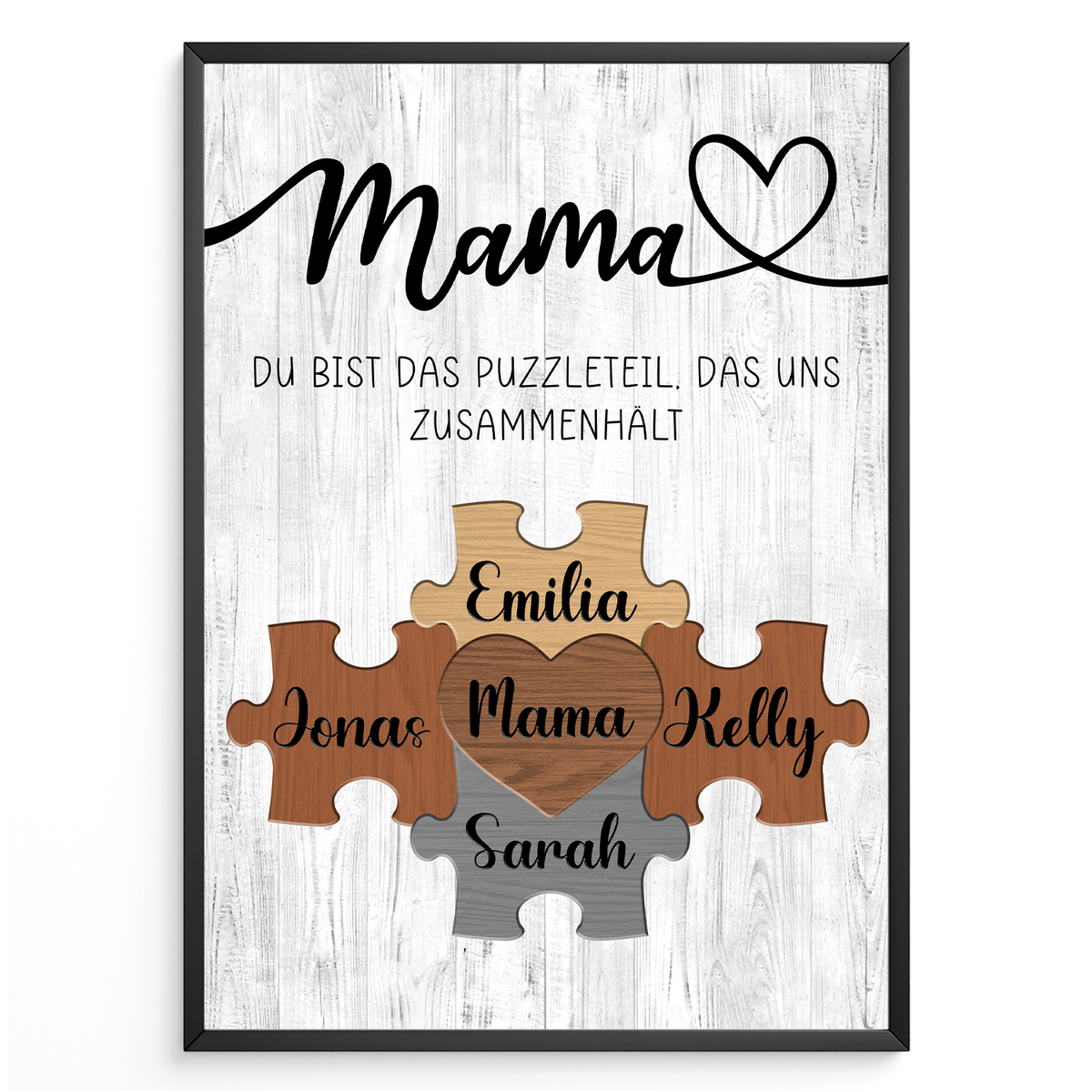 Personalisiertes Puzzle Poster für Mama –  Design mit Herz – Namensposter – Geschenkidee für Muttertagsgeschenk personalisiert