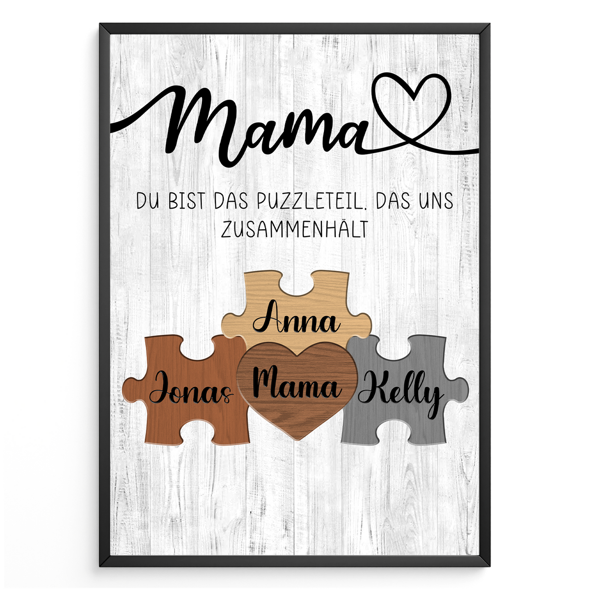 Personalisiertes Puzzle Poster für Mama –  Design mit Herz – Namensposter – Geschenkidee für Muttertagsgeschenk personalisiert