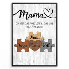 Laden Sie das Bild in den Galerie-Viewer, Personalisiertes Puzzle Poster für Mama –  Design mit Herz – Namensposter – Geschenkidee für Muttertagsgeschenk personalisiert
