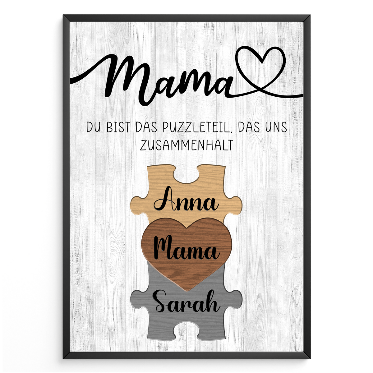 Personalisiertes Puzzle Poster für Mama –  Design mit Herz – Namensposter – Geschenkidee für Muttertagsgeschenk personalisiert