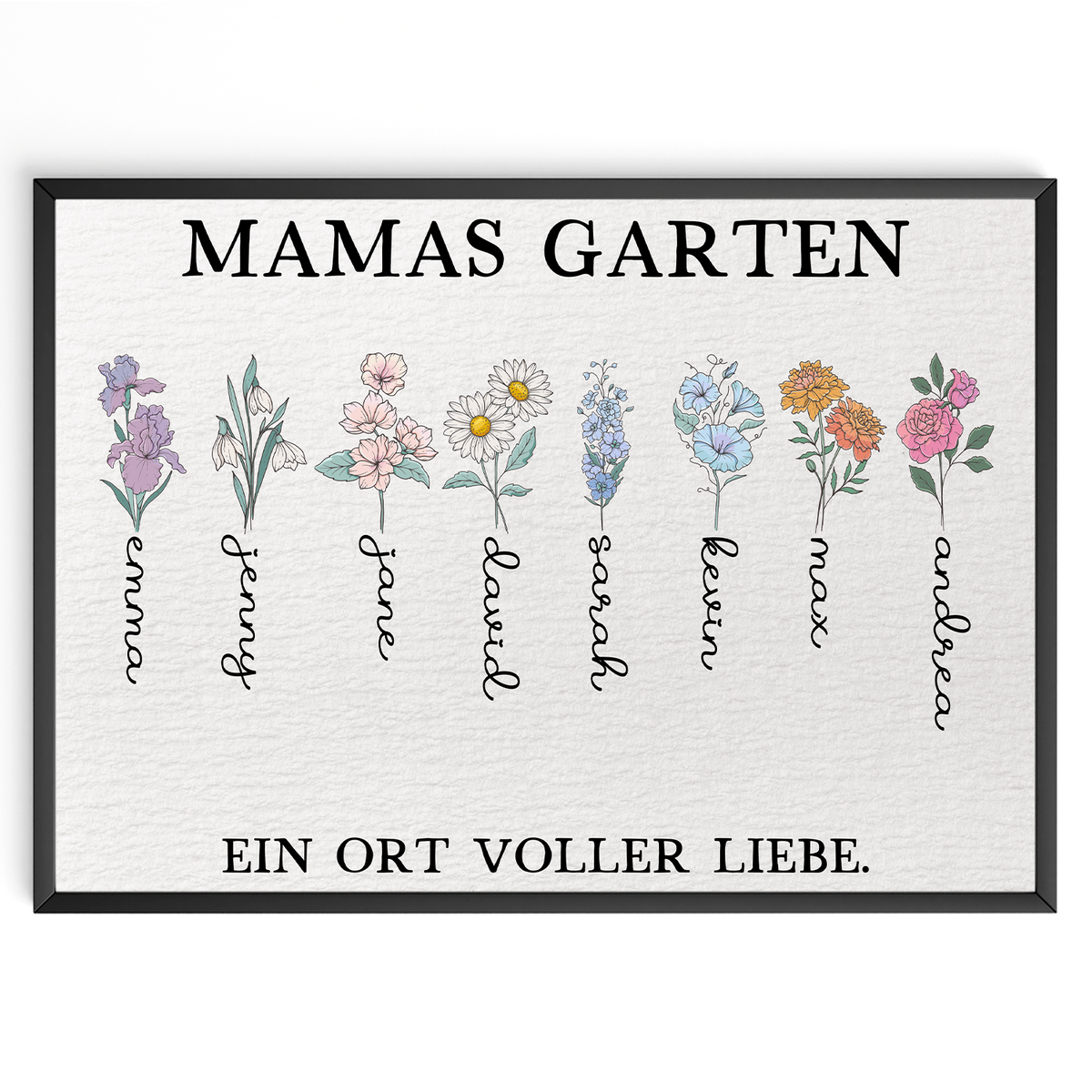 Personalisiertes Mama Poster „Mamas Garten“ – Blumenposter mit Namen – Geschenk für Mama, Muttertag Geschenk, Familien Wandbild Geschenk für Mama, Oma, Ehefrau Frauen