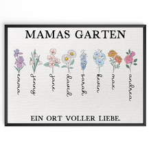 Laden Sie das Bild in den Galerie-Viewer, Personalisiertes Mama Poster „Mamas Garten“ – Blumenposter mit Namen – Geschenk für Mama, Muttertag Geschenk, Familien Wandbild Geschenk für Mama, Oma, Ehefrau Frauen
