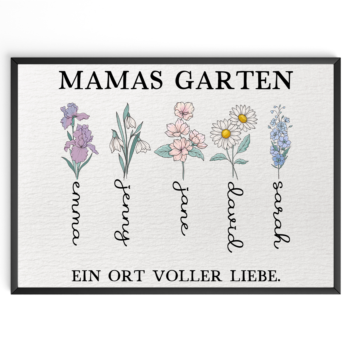 Personalisiertes Mama Poster „Mamas Garten“ – Blumenposter mit Namen – Geschenk für Mama, Muttertag Geschenk, Familien Wandbild Geschenk für Mama, Oma, Ehefrau Frauen