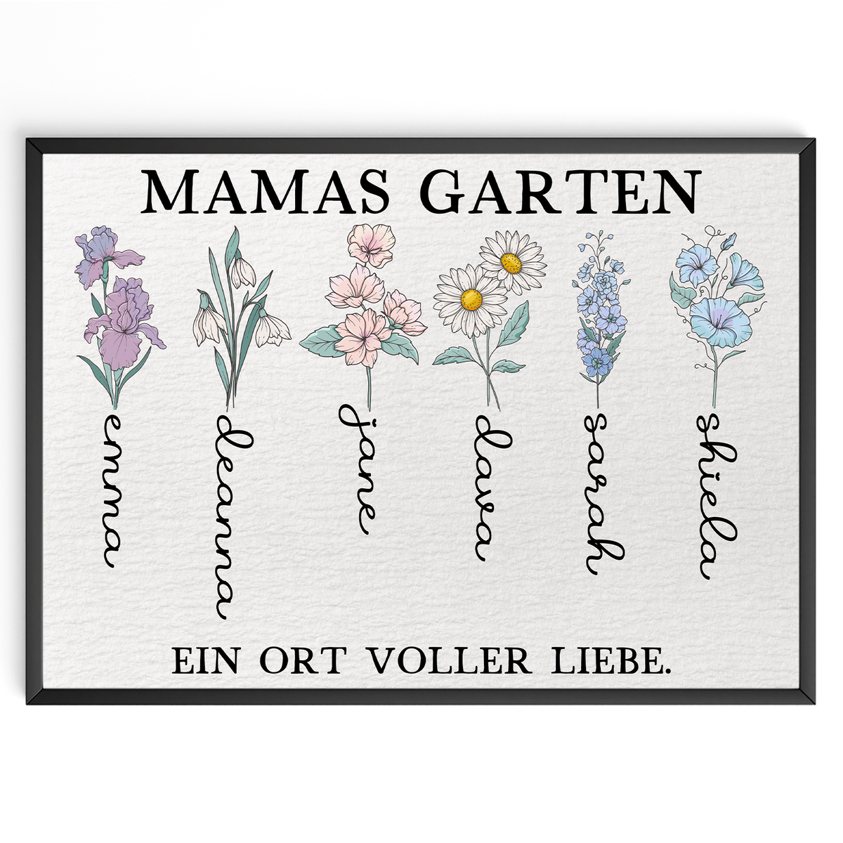 Personalisiertes Mama Poster „Mamas Garten“ – Blumenposter mit Namen – Geschenk für Mama, Muttertag Geschenk, Familien Wandbild Geschenk für Mama, Oma, Ehefrau Frauen